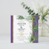 Peacock Feather Moderne Typografie indische Hochze Einladung (Stehend Vorderseite)