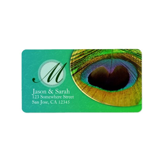 Peacock Feather Monogram Address Label Adressaufkleber (Vorne)
