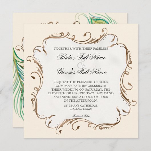 Peacock Feather n Wirbel Moderne Einladung zur Hoc (Vorne/Hinten)