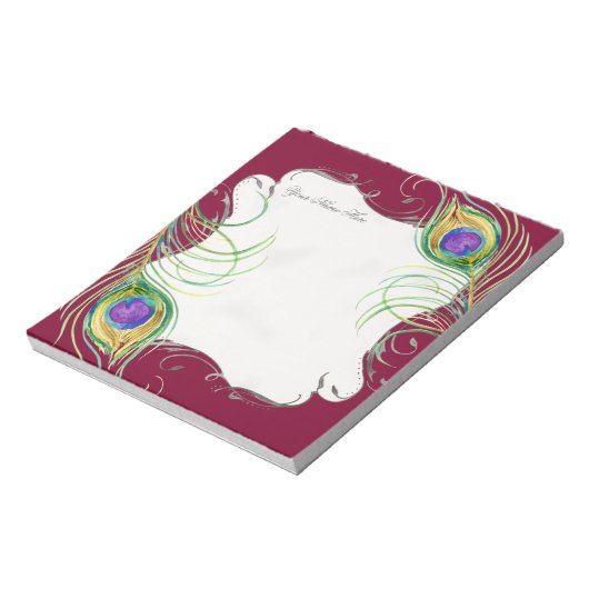 Peacock Feather n Wirbel Wedding Stationery Notes Notizblock (Rotiert)