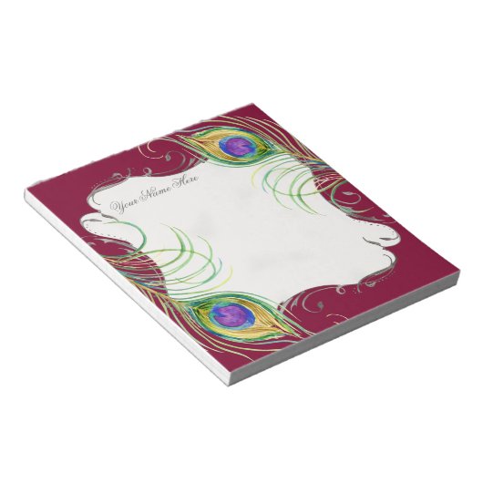 Peacock Feather n Wirbel Wedding Stationery Notes Notizblock (angewinkelt)