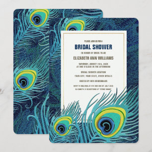 Peacock Feather Navy Blue Gold Brautparty Einladung