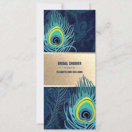 Peacock Feather Navy Blue Turquoise Brautparty Einladung (Vorderseite)