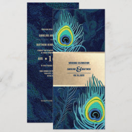Peacock Feather Navy Blue Turquoise Gold Wedding Einladung
