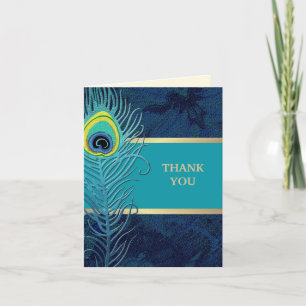 Peacock Feather Navy Blue Wedding Dankeschön Karte