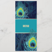 Peacock Feather Navy Blue Wedding Menu Cards Menükarte (Vorderseite)