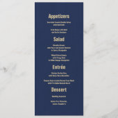 Peacock Feather Navy Blue Wedding Menu Cards Menükarte (Rückseite)