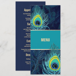 Peacock Feather Navy Blue Wedding Menu Cards Menükarte