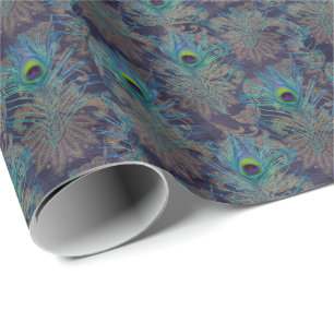 Peacock feather paisley lila aquamarines Gold boho Geschenkpapier
