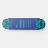 PEACOCK FEATHER PATTER AQUAMARINER GREEN BLAU MIT  SKATEBOARD (Horizontal)