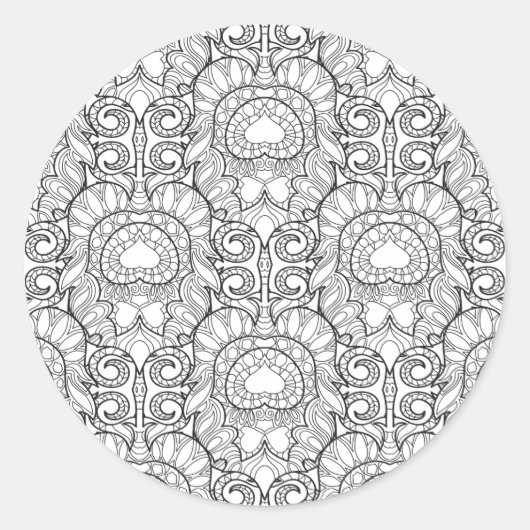 Peacock Feather Pattern Doodle Runder Aufkleber (Vorderseite)