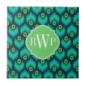 Peacock Feather Pattern Monogram Personalisiert Fliese (Vorderseite)