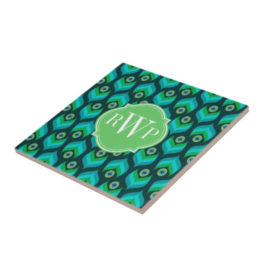 Peacock Feather Pattern Monogram Personalisiert Fliese (Seite)