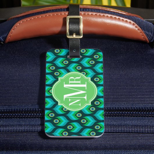 Peacock Feather Pattern Monogram Personalisiert Gepäckanhänger (Vorderseite Insitu 2)