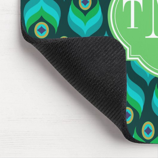 Peacock Feather Pattern Monogram Personalisiert Mousepad (Ecke)