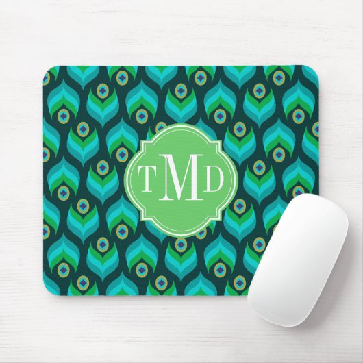 Peacock Feather Pattern Monogram Personalisiert Mousepad (Mit Mouse)
