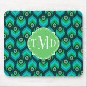 Peacock Feather Pattern Monogram Personalisiert Mousepad (Vorne)