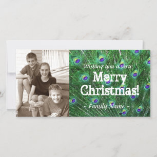 Peacock Feather Photo Christmas Card Feiertagskarte
