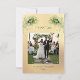 Peacock Feather Photo Wedding Thank You Card Dankeskarte