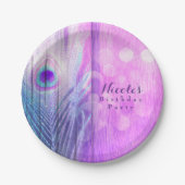 Peacock Feather Pink & Blue Boho Chic Custom Party Pappteller (Vorderseite)