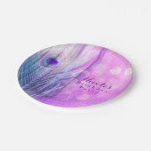 Peacock Feather Pink & Blue Boho Chic Custom Party Pappteller (Schrägansicht)