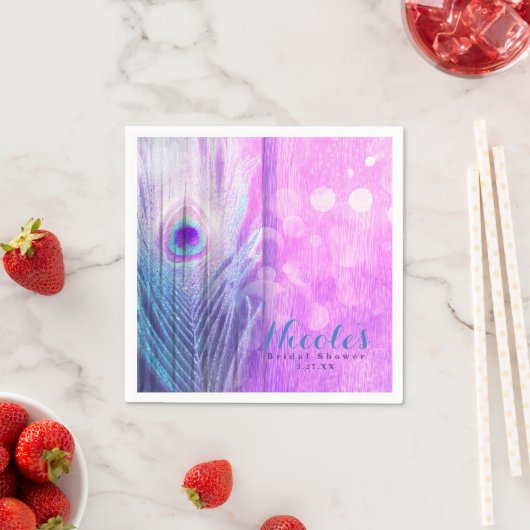 Peacock Feather Pink & Blue Boho Chic Custom Party Serviette (Beispiel)