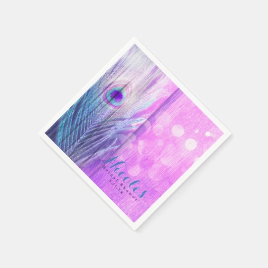 Peacock Feather Pink & Blue Boho Chic Custom Party Serviette (Ecke)