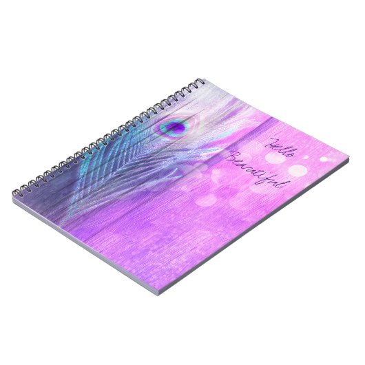 Peacock Feather Pink & Blue Boho Chic Glam Custom Notizblock (Linke Seite)