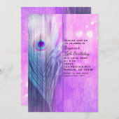 Peacock Feather Pink & Blue Boho Party Einladungen (Vorne/Hinten)