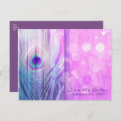 Peacock Feather Pink & Blue Boho Save the Date Ankündigungspostkarte (Vorne/Hinten)