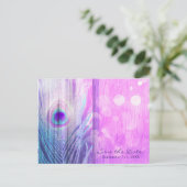 Peacock Feather Pink & Blue Boho Save the Date Ankündigungspostkarte (Stehend Vorderseite)