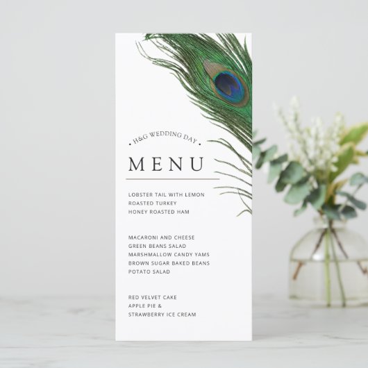 Peacock Feather Poise | Abendmenü Menükarte (Stehend Vorderseite)