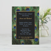 Peacock Feather Probe Dinner Einladung (Stehend Vorderseite)