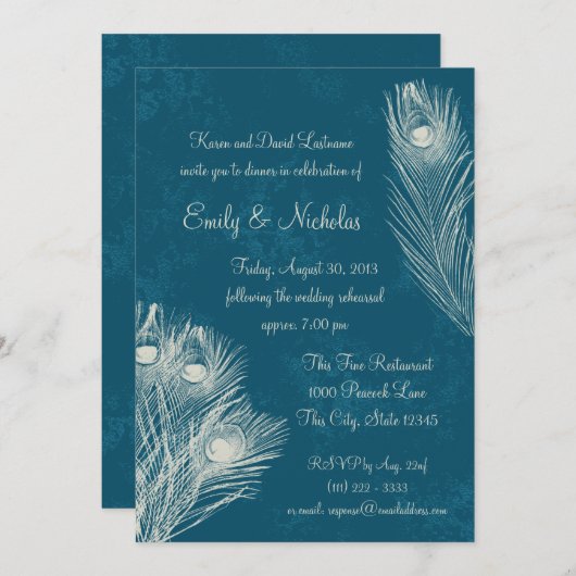 Peacock Feather Probe Dinner Einladung (Vorne/Hinten)