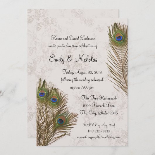 Peacock Feather Probe Dinner Einladung (Vorne/Hinten)
