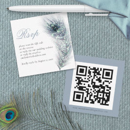 Peacock Feather QR Code Wedding RSVP Enclosure Mitteilungskarte