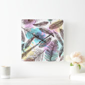 Peacock Feather Quadratische Wanduhr (Zuhause)