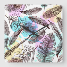 Peacock Feather Quadratische Wanduhr