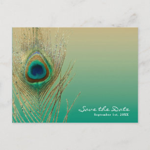 Peacock Feather Sand und Aquamarin Boho Save the D Ankündigungspostkarte