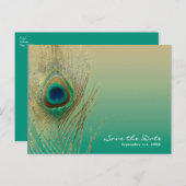 Peacock Feather Sand und Aquamarin Boho Save the D Ankündigungspostkarte (Vorne/Hinten)