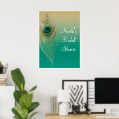 Peacock Feather Sand und Aquamariner Boho Glam Ban Poster (Heimbüro)