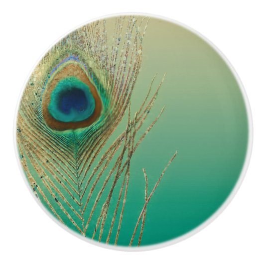 Peacock Feather Sand und Aquamariner Boho Glam Ele Keramikknauf (Vorderseite)