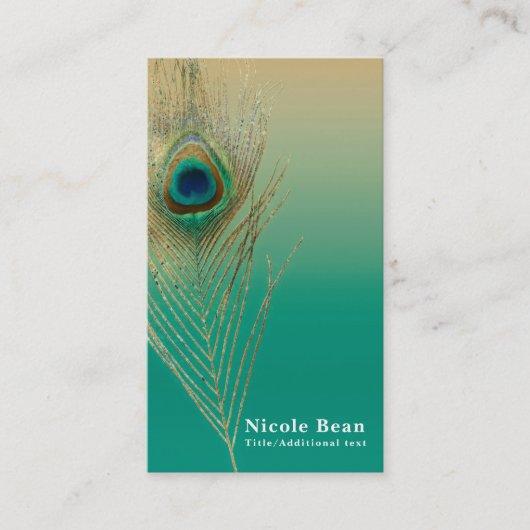 Peacock Feather Sand und Aquamariner Boho Glam Ele Visitenkarte (Vorderseite)