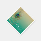 Peacock Feather Sand und Aquamariner Boho Party Em Serviette (Ecke)