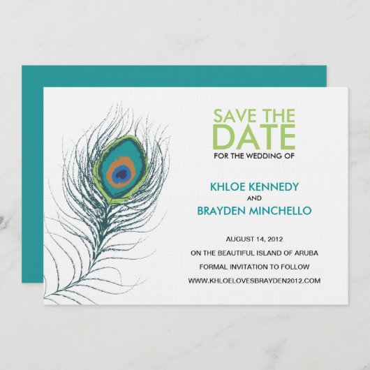 Peacock Feather Save the Date (Vorne/Hinten)