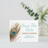 Peacock Feather Save the Date Ankündigungspostkarte (Stehend Vorderseite)