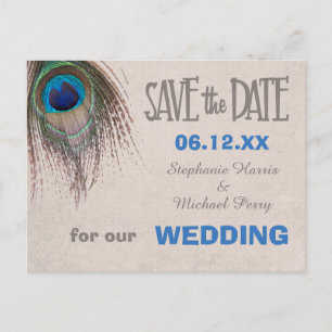 Peacock Feather Save the Date Hochzeit Postkarte
