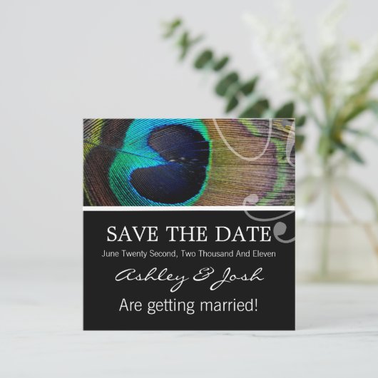 Peacock Feather Save the Date lädt (Stehend Vorderseite)