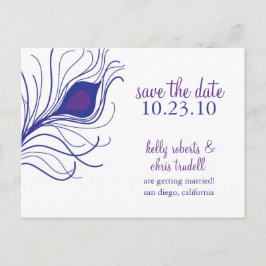 Peacock Feather Save the Date Postcard Ankündigungspostkarte