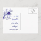Peacock Feather Save the Date Postcard Ankündigungspostkarte (Rückseite)